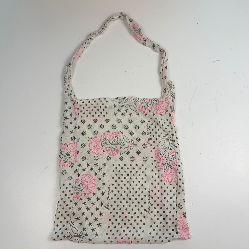 Free People Womens White Pink Floral Polka Dot Star Print ReUsable Muslin Bag